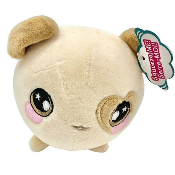 Squeezamals Dan the Dog Brown Puppy Plush Pink Cheeks 4" Stuffed Animal - Picture 1 of 9